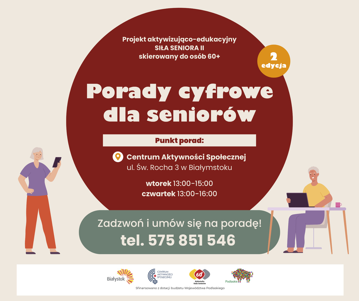 Grafika informacyjna porady cyfrowe dla seniorów
