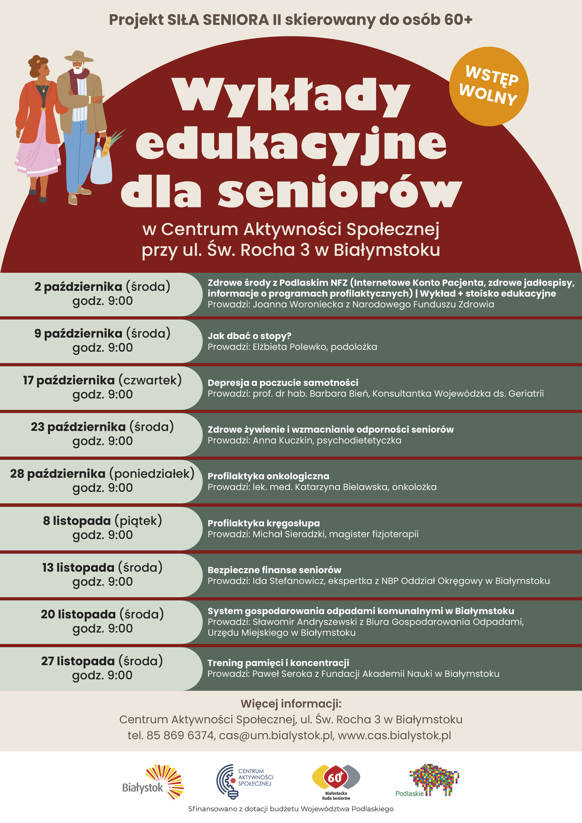 Grafika informacyjna dotycząca Wykładów edukacyjnych dla seniorów