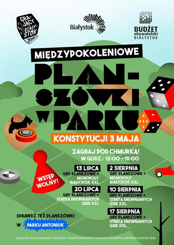 Grafika informacyjna zawierająca daty spotkań w parku Konstytucji 3 Maja